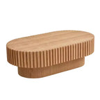 Table Basse Ovale Moderne en Bois avec Design Cannelé Texturé pour Salon et Petits Espaces, Chêne Naturel