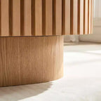 Table Basse Ovale Moderne en Bois avec Design Cannelé Texturé pour Salon et Petits Espaces, Chêne Naturel