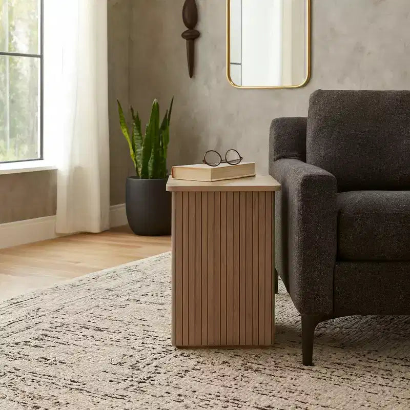 End Table with Square Ribbed Design - Night Stand, Accent Furniture with Side Table Use - Compact Table with a Modern Look - 20, Natural Wood