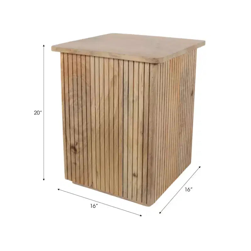 End Table with Square Ribbed Design - Night Stand, Accent Furniture with Side Table Use - Compact Table with a Modern Look - 20, Natural Wood