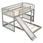 Lit superposé au sol avec toboggan et escalier, lit superposé bas jumeau sur jumeau avec rangement, lit superposé jumeau en bois pour tout-petits et enfants