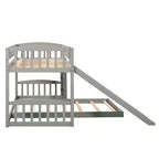 Lit superposé au sol avec toboggan et escalier, lit superposé bas jumeau sur jumeau avec rangement, lit superposé jumeau en bois pour tout-petits et enfants