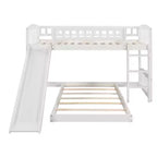 Lit superposé au sol avec toboggan et escalier, lit superposé bas jumeau sur jumeau avec rangement, lit superposé jumeau en bois pour tout-petits et enfants