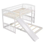 Lit superposé au sol avec toboggan et escalier, lit superposé bas jumeau sur jumeau avec rangement, lit superposé jumeau en bois pour tout-petits et enfants