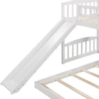 Lit superposé au sol avec toboggan et escalier, lit superposé bas jumeau sur jumeau avec rangement, lit superposé jumeau en bois pour tout-petits et enfants