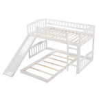 Lit superposé au sol avec toboggan et escalier, lit superposé bas jumeau sur jumeau avec rangement, lit superposé jumeau en bois pour tout-petits et enfants