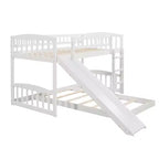 Lit superposé au sol avec toboggan et escalier, lit superposé bas jumeau sur jumeau avec rangement, lit superposé jumeau en bois pour tout-petits et enfants