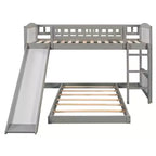 Lit superposé au sol avec toboggan et escalier, lit superposé bas jumeau sur jumeau avec rangement, lit superposé jumeau en bois pour tout-petits et enfants