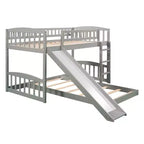Lit superposé au sol avec toboggan et escalier, lit superposé bas jumeau sur jumeau avec rangement, lit superposé jumeau en bois pour tout-petits et enfants