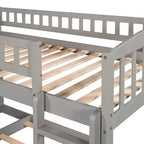 Lit superposé au sol avec toboggan et escalier, lit superposé bas jumeau sur jumeau avec rangement, lit superposé jumeau en bois pour tout-petits et enfants