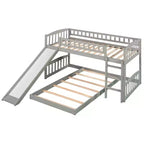Lit superposé au sol avec toboggan et escalier, lit superposé bas jumeau sur jumeau avec rangement, lit superposé jumeau en bois pour tout-petits et enfants