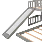 Lit superposé au sol avec toboggan et escalier, lit superposé bas jumeau sur jumeau avec rangement, lit superposé jumeau en bois pour tout-petits et enfants