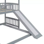 Lit superposé cabane double sur double avec toboggan et escalier pour enfants et adolescents, cadre de lit superposé en bois avec garde-corps et rangement