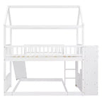 Lit superposé cabane double sur double avec toboggan et escalier pour enfants et adolescents, cadre de lit superposé en bois avec garde-corps et rangement