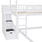 Lit superposé cabane double sur double avec toboggan et escalier pour enfants et adolescents, cadre de lit superposé en bois avec garde-corps et rangement