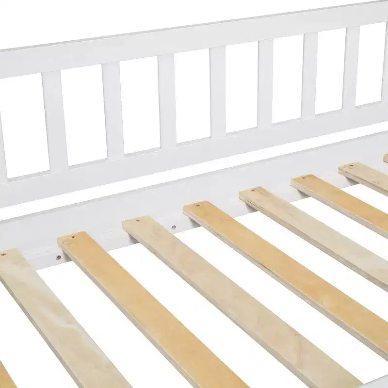 Twin over Full House Bunk Bed with Slide and Stairs for Kids Teens, Wood Bunk Bed Frame with Guard Rail & Storage