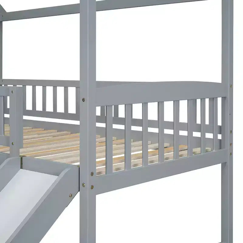 Twin over Full House Bunk Bed with Slide and Stairs for Kids Teens, Wood Bunk Bed Frame with Guard Rail & Storage