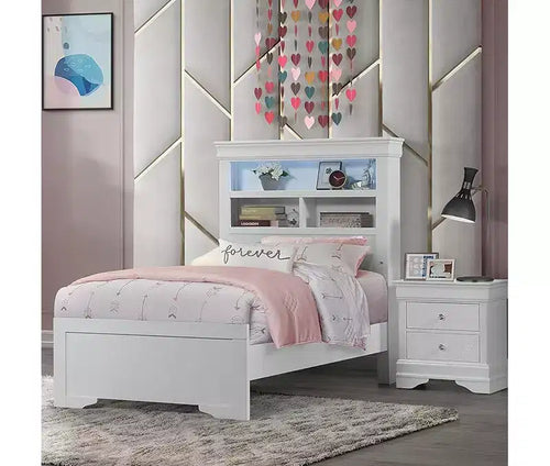55.9 in.H Twin Size White Bookcase Bed with Metal Bed Frame