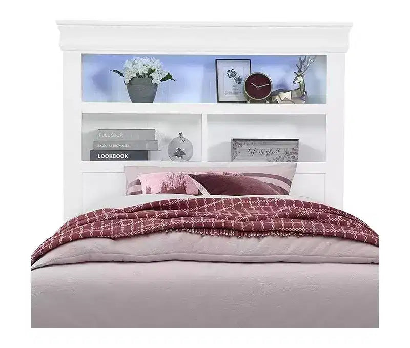 55.9 in.H Twin Size White Bookcase Bed with Metal Bed Frame