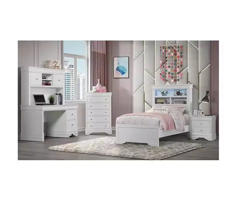 55.9 in.H Twin Size White Bookcase Bed with Metal Bed Frame