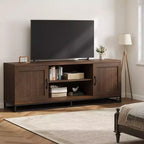 Meuble TV Moderne pour Téléviseurs Jusqu'à 75'', Meuble TV de 63'' en Bois avec Étagères Réglables et Pieds en Métal, Console TV pour Salon