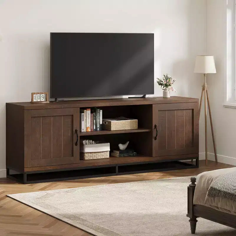 Modern TV Stand for TVs Up to 75'', 63 Wooden Entertainment Center with Adjustable Shelves & Metal Legs, Media TV Console Table for Living Room