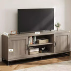 Meuble TV Moderne pour Téléviseurs Jusqu'à 75'', Meuble TV de 63'' en Bois avec Étagères Réglables et Pieds en Métal, Console TV pour Salon