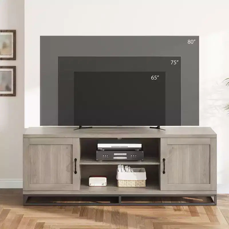 Modern TV Stand for TVs Up to 75'', 63 Wooden Entertainment Center with Adjustable Shelves & Metal Legs, Media TV Console Table for Living Room