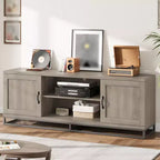 Meuble TV Moderne pour Téléviseurs Jusqu'à 75'', Meuble TV de 63'' en Bois avec Étagères Réglables et Pieds en Métal, Console TV pour Salon