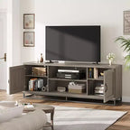 Meuble TV Moderne pour Téléviseurs Jusqu'à 75'', Meuble TV de 63'' en Bois avec Étagères Réglables et Pieds en Métal, Console TV pour Salon