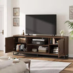 Meuble TV Moderne pour Téléviseurs Jusqu'à 75'', Meuble TV de 63'' en Bois avec Étagères Réglables et Pieds en Métal, Console TV pour Salon