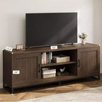 Meuble TV Moderne pour Téléviseurs Jusqu'à 75'', Meuble TV de 63'' en Bois avec Étagères Réglables et Pieds en Métal, Console TV pour Salon