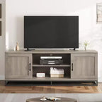 Modern TV Stand for TVs Up to 75'', 63 Wooden Entertainment Center with Adjustable Shelves & Metal Legs, Media TV Console Table for Living Room