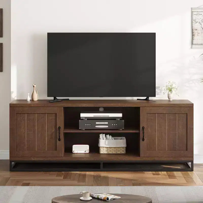 Modern TV Stand for TVs Up to 75'', 63 Wooden Entertainment Center with Adjustable Shelves & Metal Legs, Media TV Console Table for Living Room