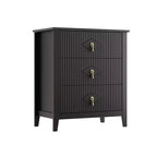 Table de chevet en bois avec commode cannelée, table de nuit à 3 tiroirs - Commode moderne pour chambre, salon, couloir et entrée