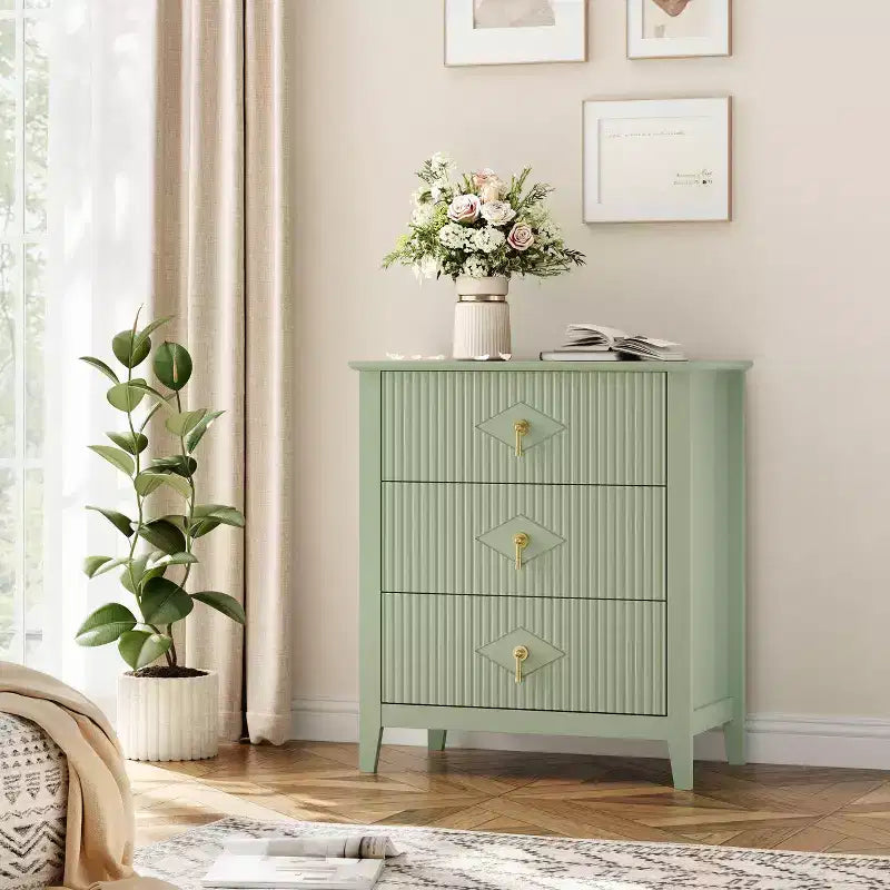 Wood Nightstand Fluted Dresser,3-Drawer Bedside Table - Modern Chest for Bedroom, Living Room, Hallway & Entryway Storage