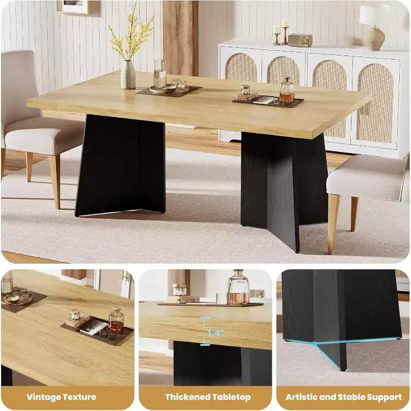 Dining Table for 6-8 People, 63 Modern Long Kitchen Table with Large Tabletop and Heavy Duty Pedestal Legs, Dinner Table for Home (Only Table)