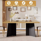 Table à manger pour 6-8 personnes, table de cuisine moderne de 160 cm avec grand plateau et pieds colonnes robustes, table de repas pour la maison (table uniquement)