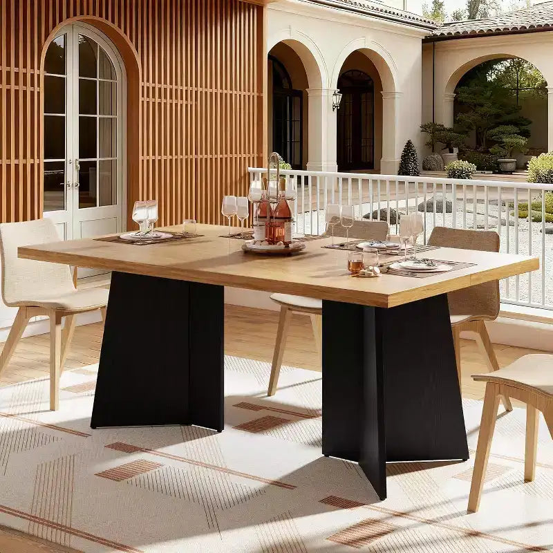 Dining Table for 6-8 People, 63 Modern Long Kitchen Table with Large Tabletop and Heavy Duty Pedestal Legs, Dinner Table for Home (Only Table)