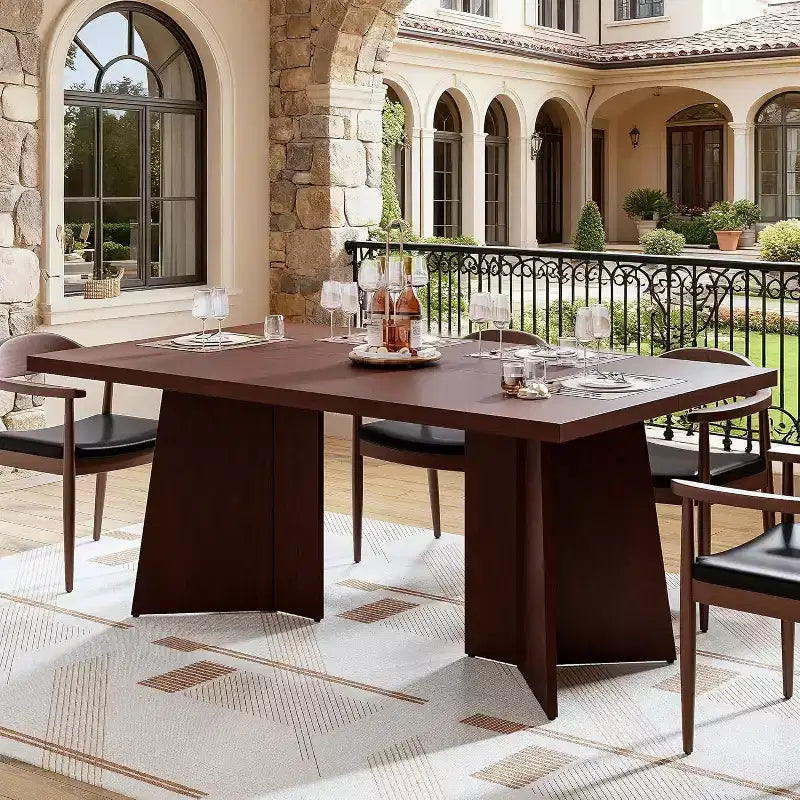 Dining Table for 6-8 People, 63 Modern Long Kitchen Table with Large Tabletop and Heavy Duty Pedestal Legs, Dinner Table for Home (Only Table)