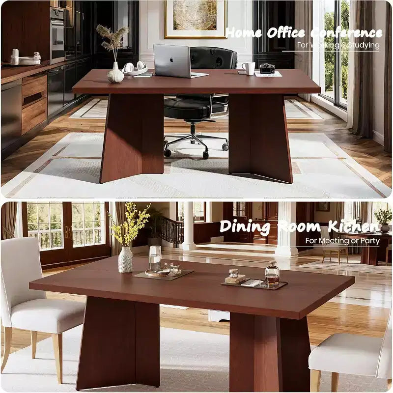Dining Table for 6-8 People, 63 Modern Long Kitchen Table with Large Tabletop and Heavy Duty Pedestal Legs, Dinner Table for Home (Only Table)