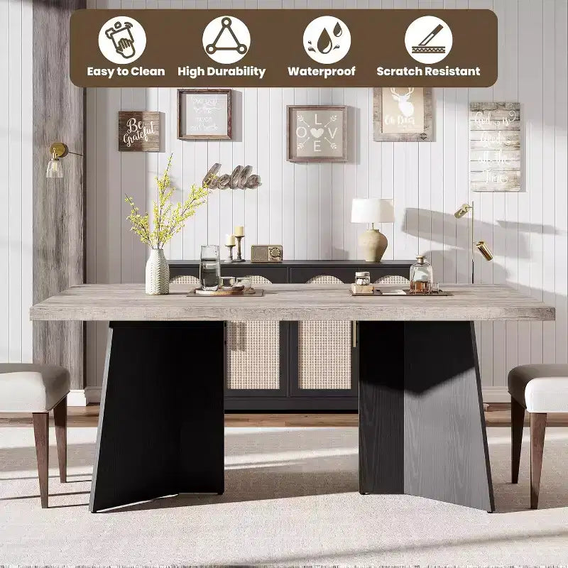 Dining Table for 6-8 People, 63 Modern Long Kitchen Table with Large Tabletop and Heavy Duty Pedestal Legs, Dinner Table for Home (Only Table)