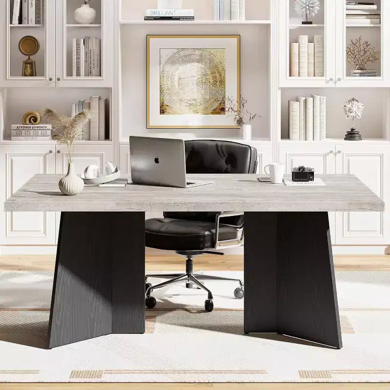Dining Table for 6-8 People, 63 Modern Long Kitchen Table with Large Tabletop and Heavy Duty Pedestal Legs, Dinner Table for Home (Only Table)