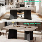 Table à manger pour 6-8 personnes, table de cuisine moderne de 160 cm avec grand plateau et pieds colonnes robustes, table de repas pour la maison (table uniquement)