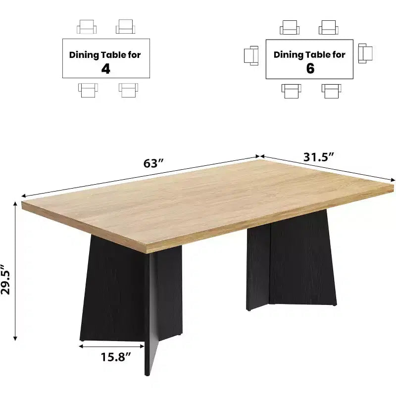 Dining Table for 6-8 People, 63 Modern Long Kitchen Table with Large Tabletop and Heavy Duty Pedestal Legs, Dinner Table for Home (Only Table)