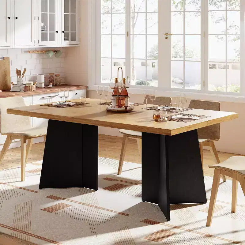 Dining Table for 6-8 People, 63 Modern Long Kitchen Table with Large Tabletop and Heavy Duty Pedestal Legs, Dinner Table for Home (Only Table)