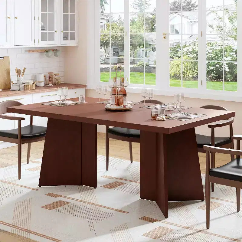 Dining Table for 6-8 People, 63 Modern Long Kitchen Table with Large Tabletop and Heavy Duty Pedestal Legs, Dinner Table for Home (Only Table)