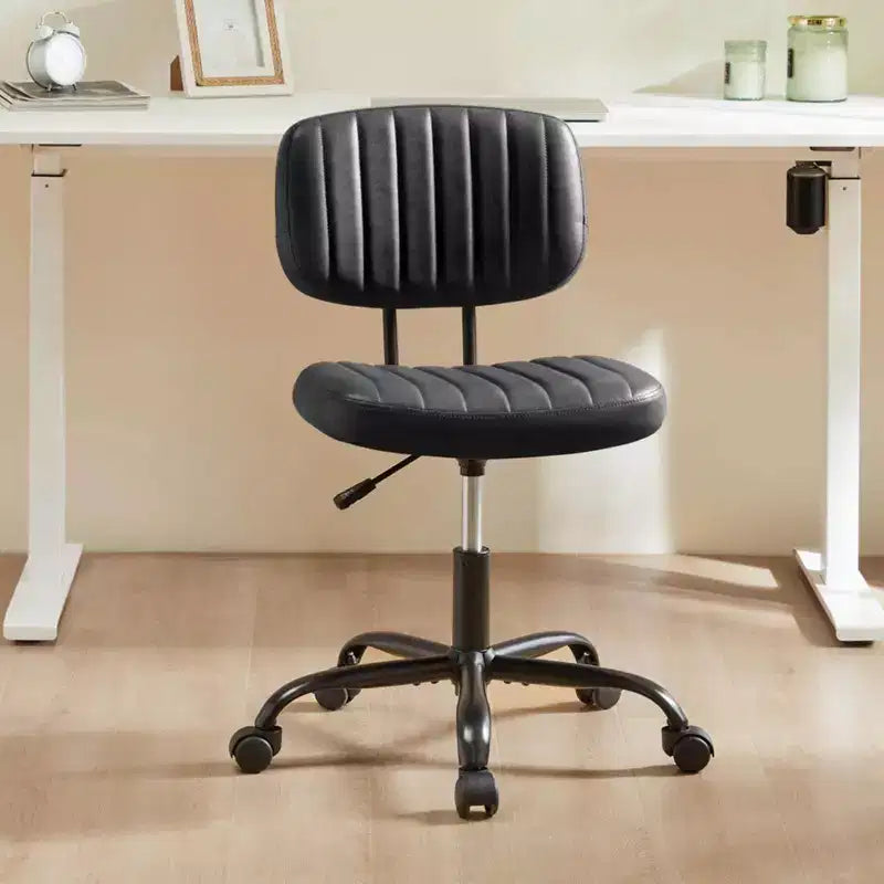 PU Leather Swivel Criss Cross Chair on Wheels, Armless Office Chair with Adjustable Height and Lumbar Support, Gaming Chair for Office