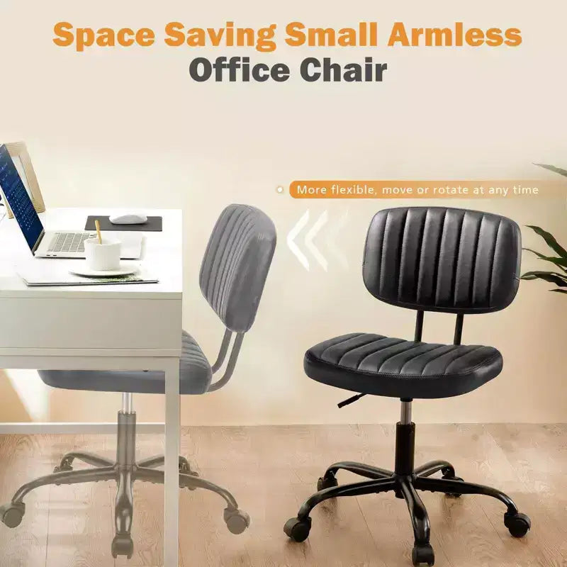 PU Leather Swivel Criss Cross Chair on Wheels, Armless Office Chair with Adjustable Height and Lumbar Support, Gaming Chair for Office