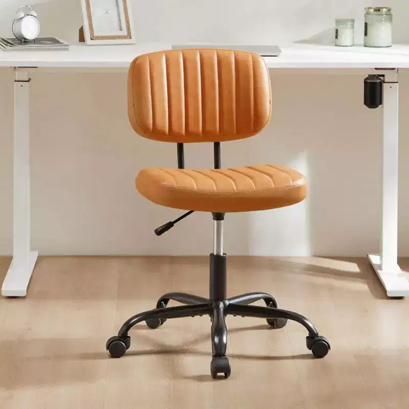 PU Leather Swivel Criss Cross Chair on Wheels, Armless Office Chair with Adjustable Height and Lumbar Support, Gaming Chair for Office